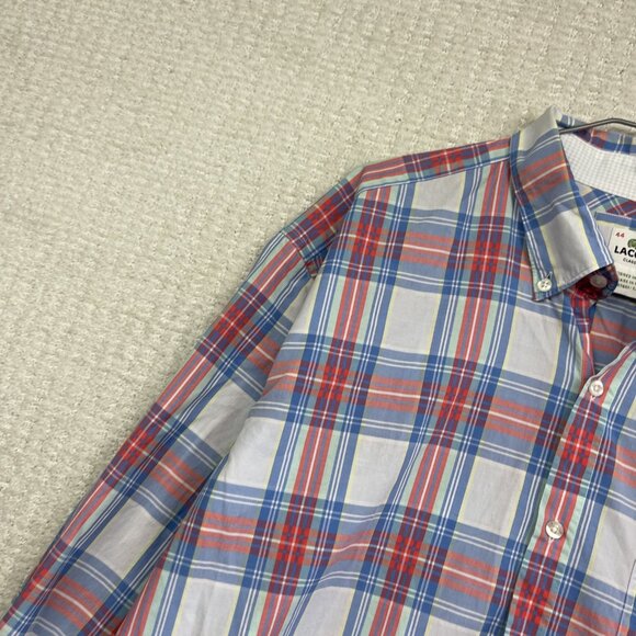 Lacoste Mens Sz 44 Classic Fit Pink & Blue Plaid Button Down Dress Shirt Casual - Picture 3 of 14